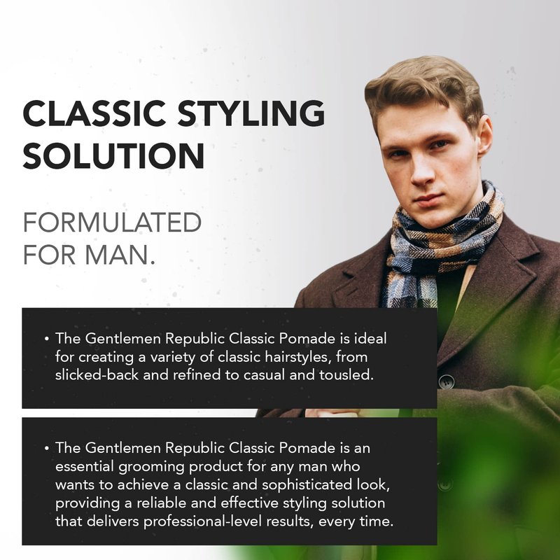 Gentlemen Republic Classic Pomade for Men - Water Based Pomade for Medium Hold & Shine, Premium Mens Hair Styling Products with No Beeswax - Ideal for Classic Styles, 4oz