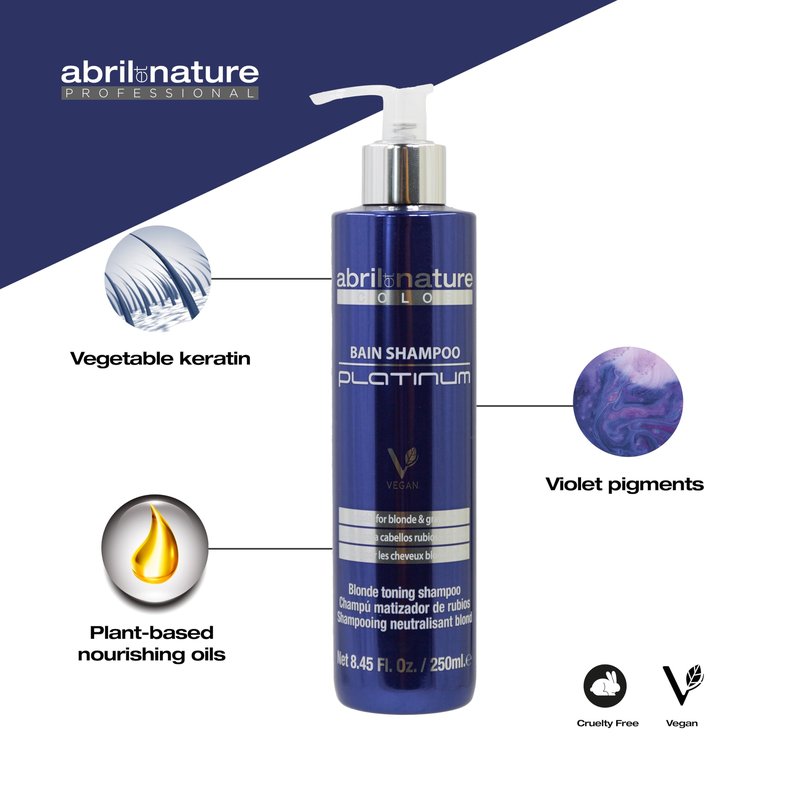Abril Et Nature Bain Shampoo Platinum - 1000 ml - Purple Toning Shampoo - to Tone Down Grey or Bleached Hair - Eliminates Brassy Yellow Tones-Keratin Hair Treatment