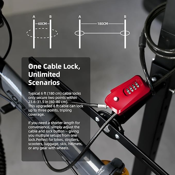 UP Security 6ft Python Cable Lock for Bike, Bicycle, Electric Scooter, Trail Camera, 4 Digit Combination Lock Outdoor Use, Heavy Duty Anti Theft, Retractable Locking Cable for Trail Cam, eBike, Kayak