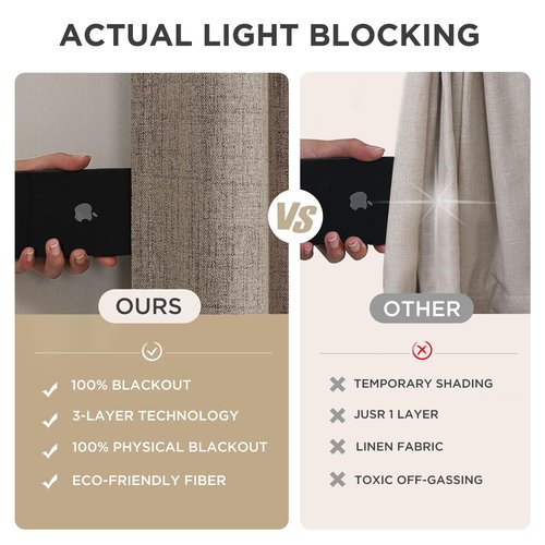 Joydeco Blackout Curtains for Bedroom - Nature Linen 84 Inch Long 100% Light Blocking 2 Panels Set, Rod Pocket & Back Tabs Living Room Drapes, Thermal Insulated Room Darkening Window Curtains