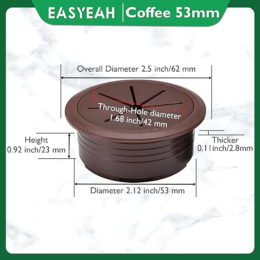 EASYEAH 5 Pcs Desk Grommet 2-1/16" / 53 mm, Desk Hole Cover for Cables Coffee, Cable Grommet ABS Plastic, Desk Hole Grommet for Home & Office Pc, Detachable Cable Cord Organizer