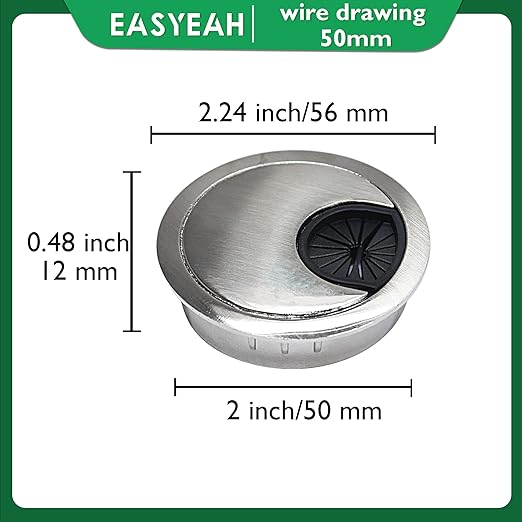 EASYEAH 1 Pcs Desk Grommet 2" / 50 mm, Desk Cord Hole Cover, Cable Grommet Metal Zinc Alloy Materilal, Desk Hole Grommet for Home & Office Pc, Detachable Cable Cord Organizer-Brushed Silver