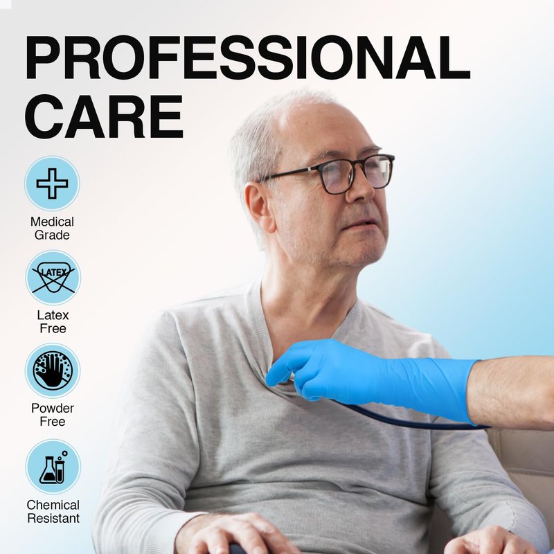 Schneider Nitrile Exam Gloves, Extended 12 Inches Cuff, Medium, 4 mil, 50-ct Box, Gloves Disposable Latex Free, Powder Free for Medical, Food Prep, Cleaning, Cooking, Blue