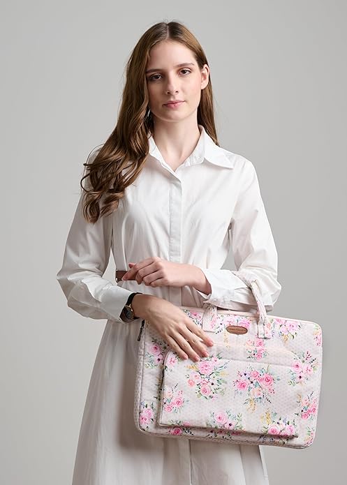 Maison d'Hermine Laptop Bag with Pocket Upto 13.5 inch Stain and Water Repellent Cotton Canvas Spring Summer (Sweet Rose Lavender)