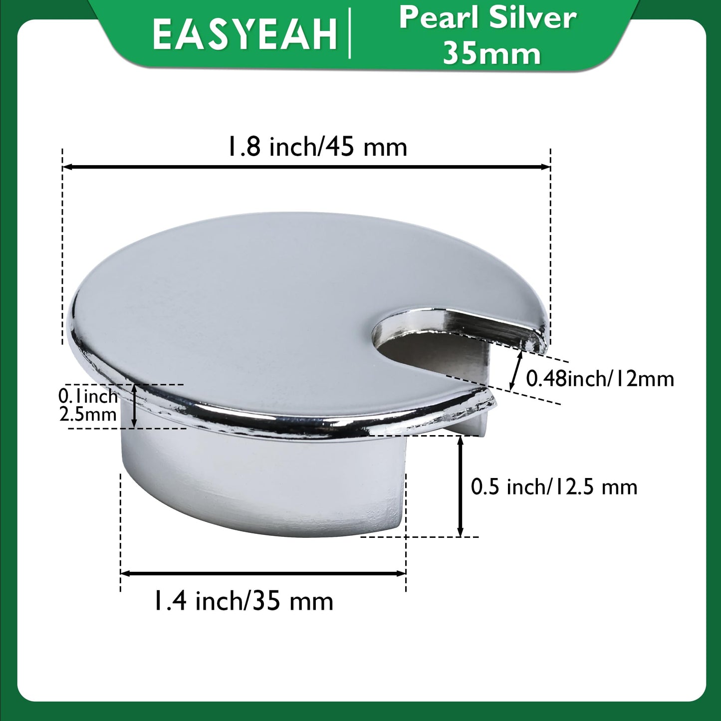 EASYEAH 1 Pcs Desk Grommet 1-3/8" / 35 mm, Desk Cord Hole Cover, Cable Grommet Metal Zinc Alloy Materilal, Desk Hole Grommet for Home & Office Pc, Detachable Cable Cord Organizer-Bright Silver