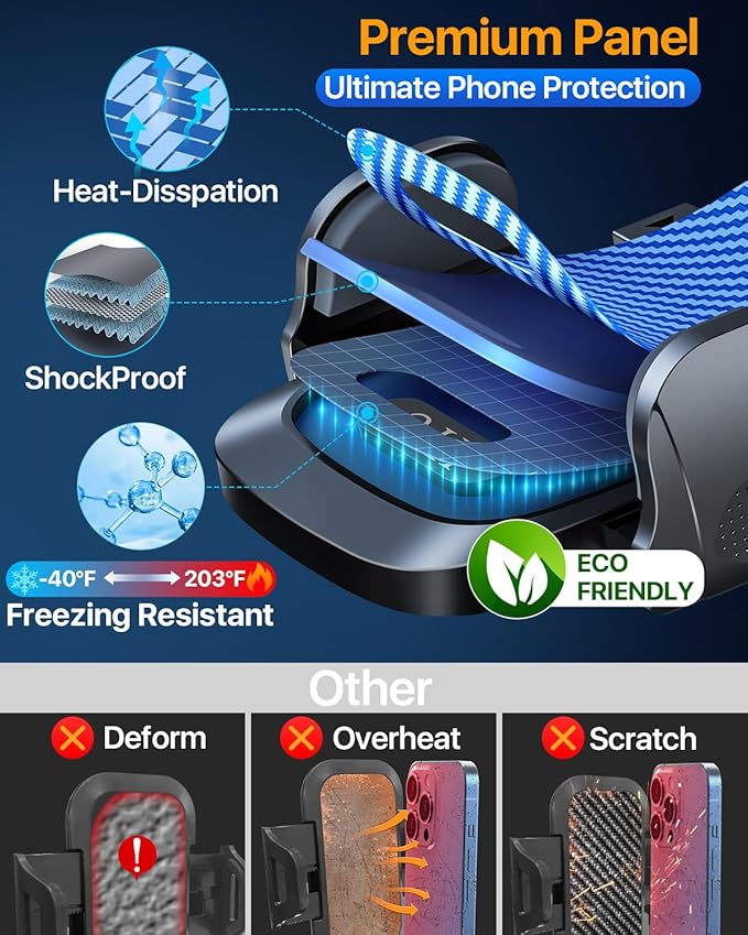 HTU 2026 Ultimate BestใTrue Military-Grade & Safety CertใCar Phone HolderใUpgraded 360 Rotation & 100+LBS Strongest Suctionใ5-in-1 Truck Windshield Dashboard Vent Mount Stand for iPhone Android, Blue