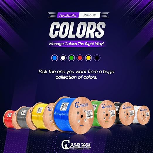 Newyork Cables | Cat6a Plenum Ethernet Cable 1000ft Certified 100% Solid Pure Copper 23 AWG, 10Gbps, 750MHz, PoE++ (4PPoE, up to 90β―W) | High-Performance Cat 6a Cable for High Speed Networking