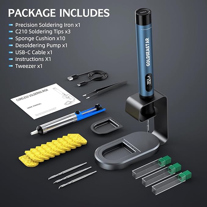 Cordless Soldering Iron Kit - 7s Fast Heating, Blue