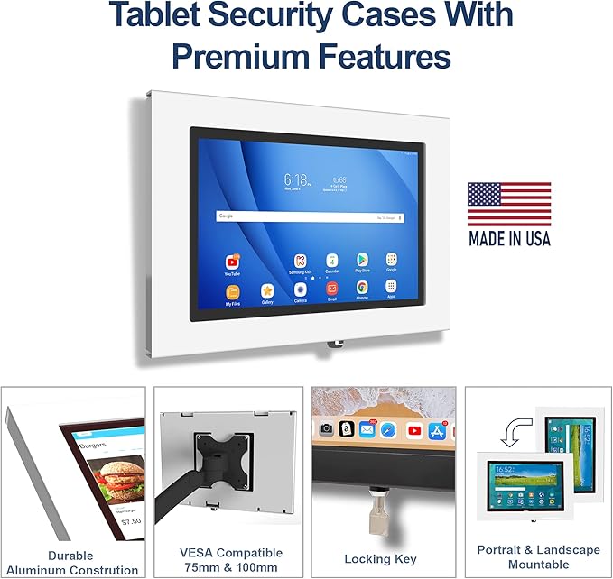 TABcare Locking Anti-Theft Metal Case for Samsung Galaxy TAB A9+ A11+ 11" Tablet for Kiosk, POS, Store, Show Display, Time Clock (Black)