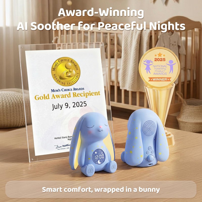 Mom's Choice Awards丨Bunny White Noise Sound Machine Baby for Sleep- AI Cry Detection, 100 Soothing Sounds, Full APP Access Included, Newborn Baby Boy Gifts, Night Light & Sleep Trainer, New Mom Gift