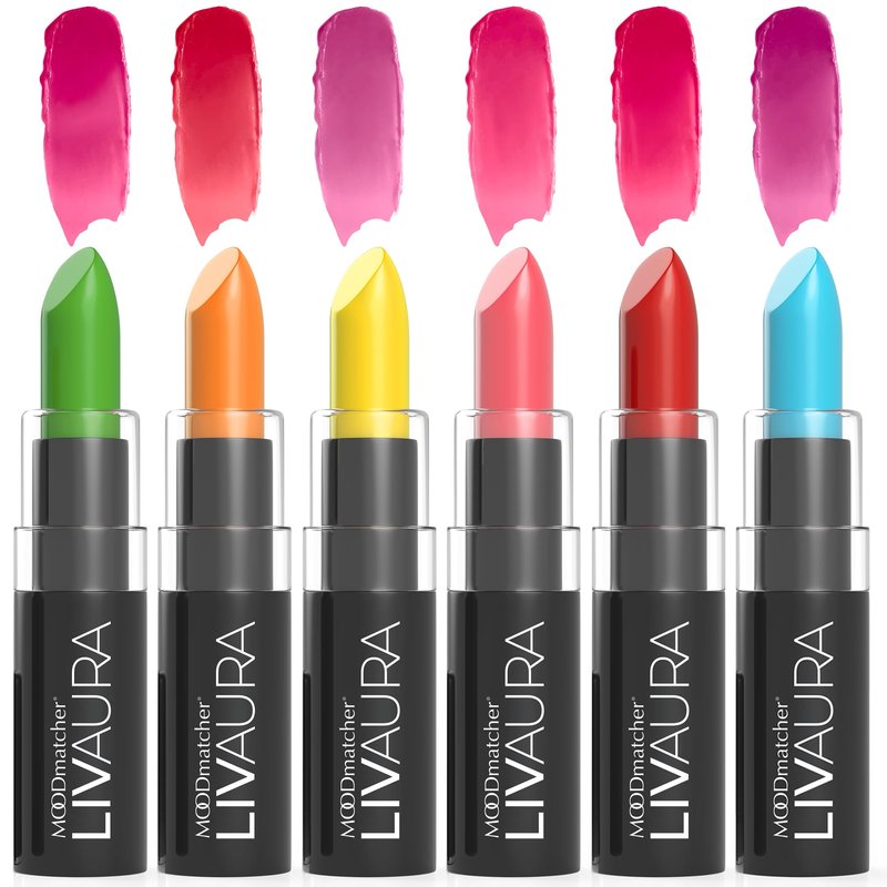 MOODmatcher LIVAURA Long Lasting Lipstick for Women 6 Pack â Color Changing Moisturizing Cream Lipsticks, Smudge Proof Lip Stick, Easy to Apply Lip Makeup, Made in USA
