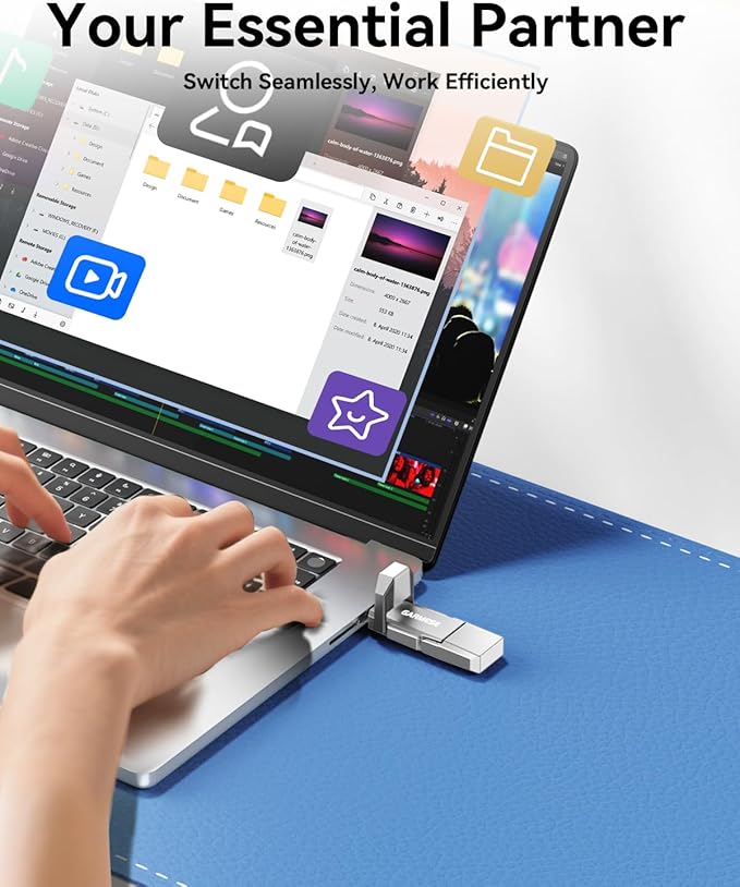 GARMESE USB C SSD Flash Drive 512GB Up to 450MB/s, External SSD Type C+ USB A USB 3.2 Dual Ports Portable Metal Thumb Drive Stick 2-in-1 External Drive for iPhone 17/16/15 Series/Mac/Android Phone