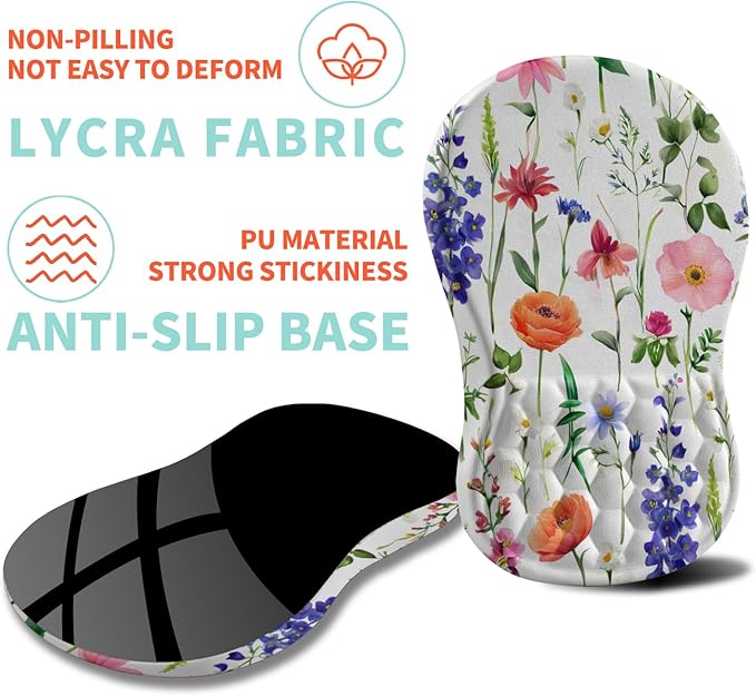 Kuosgm Ergonomic Mouse Pad Wrist Support with Memory Foam Massage Bulge, Carpal Tunnel Pain Relief Mousepad Wrist Rest for Mouse(12x8 inch, Flowers)