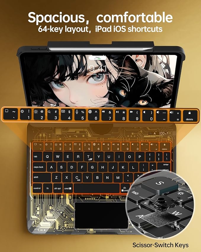 Intermerge Transparent Case with Keyboard for iPad Air 11"(M4/ M3/ M2, 2026/2025/ 2024), Air 5th/4th, Pro 11" 2022-2018, 360° Swivel Multi-Touch Trackpad, 7-Color Backlit, Pencil Holder, Shadow Pulse