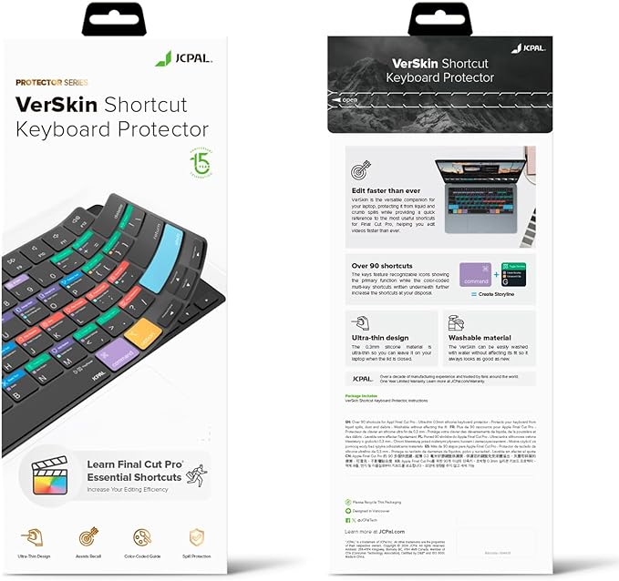 JCPal Final Cut Pro Shortcut Guide Keyboard Cover for Apple MacBook Pro 14 inch / 16 inch (M1–M5), MacBook Air 13 inch / 15 inch (M2–M5) and MacBook Neo (US–Layout)