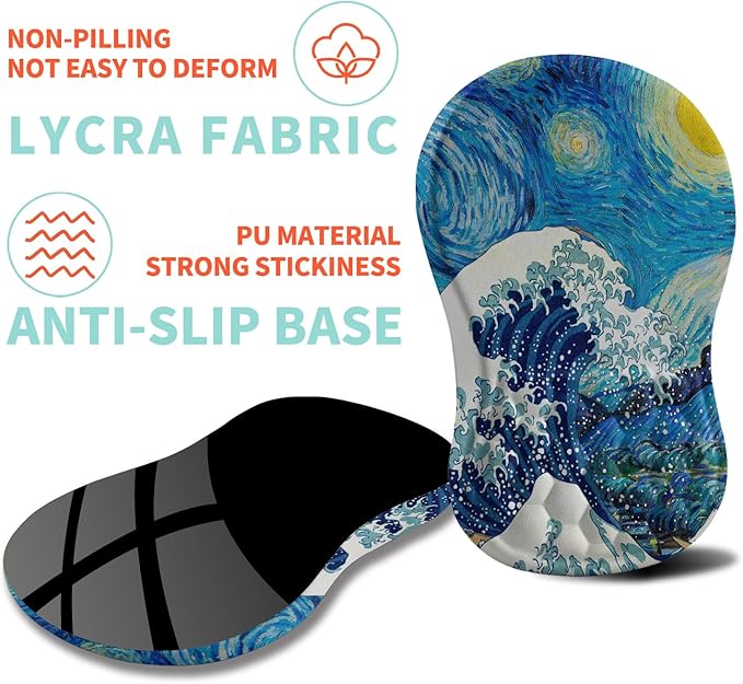 Kuosgm Ergonomic Mouse Pad Wrist Support with Memory Foam Massage Bulge, Carpal Tunnel Pain Relief Mousepad Wrist Rest for Mouse(12x8 inch,Wave Starry)