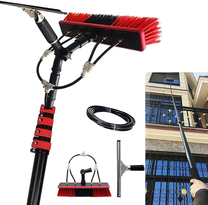Water fed Pole Telescopic Window Cleaner Water Spray KnifeSqueegeeconservatory roof Cleaner/Water fed extendable Brush/Window Clean Kit roof Cleaning Tools with Water Supply Hose 3.6Rod leng