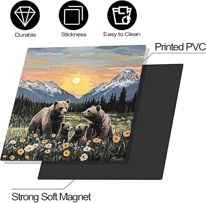 Dishwasher Magnet Cover Panel Sunset Garden Bears Refrigerator Magnetic Stickers Oil Painting Style Brown Bear Magnetic Dishwasher Decals for Home Kitchen Decor 23" x 17"(Magnetic)