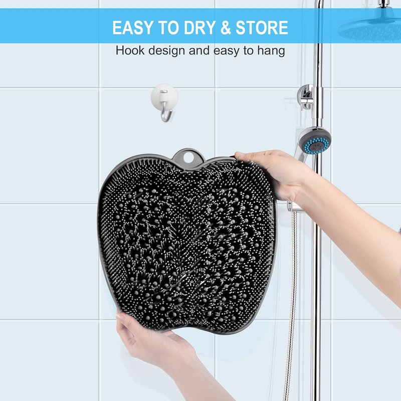 BESKAR Larger Shower Foot Scrubber Mat with Non-Slip Suction Cups- Cleans, Smooths, Exfoliates & Massages your Feet Without Bending, Improve Foot Circulation & Soothes Tired Feet- Black