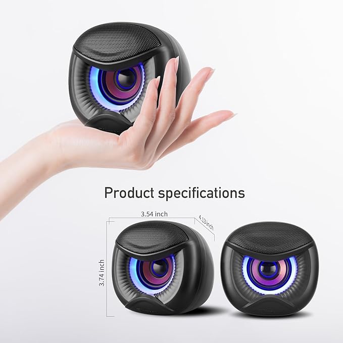 Elimavi USB Computer Speakers, 3.5mm Aux Speaker and USB Powered Interface are Suitable for Desktop Laptop Monitor, Owl Eye Design, Includes a USB-C Adapter, Blue Lights