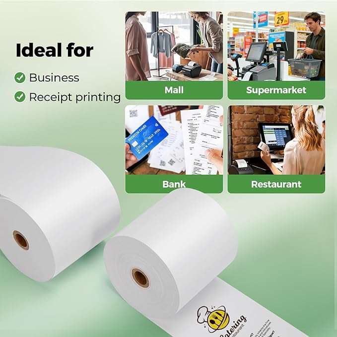 MUNBYN Thermal Paper 3 1/8 x 230ft, 12 Rolls Receipt Paper Work for Star Micronics TSP100 TSP143 Epson 80mm Receipt Printer Square POS Register Credit Card Terminals, Pos Register Paper BPA Free