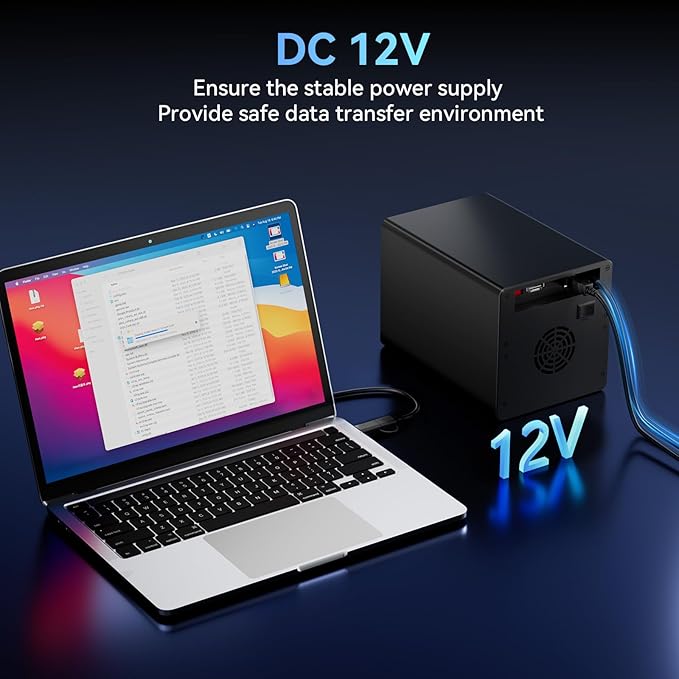 CENMATE Aluminum 4 Bay Hard Drive RAID Enclosure with Cooling Fan for 2.5/3.5" SATA HDD/SSD with USB A/C 3.0+eSATA Cable, 3.5 Hard Drive Reader Supports 80TB Capacity, 8 RAID Modes, DAS(NO NAS)
