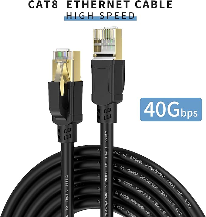 YixGH Cat8 Ethernet Cable, Internet Network Cord, 40Gbps 2000Mhz LAN Wires, High Speed SSTP LAN Cables with Gold Plated RJ45 Connector for Router, Modem, Gaming, Xbox (250ft)
