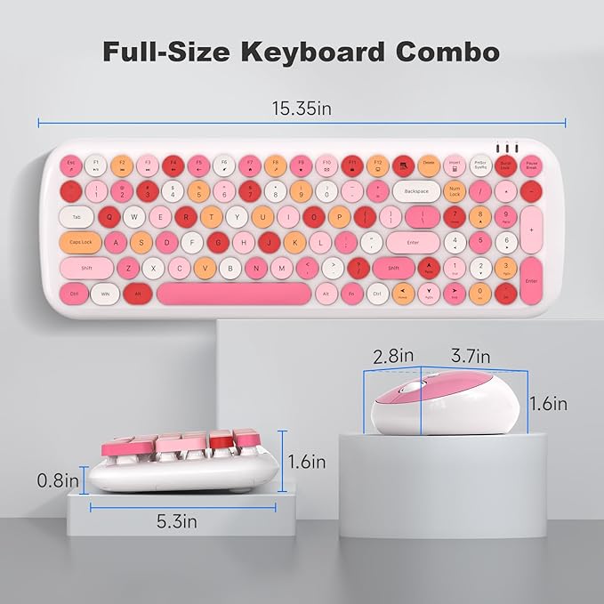 KNOWSQT Wireless Keyboard and Mouse Combo, White Mixed 100 Keys 2.4 GHz Round Keycap Typewriter Keyboards, USB Receiver Plug and Play, for Windows, PC, Laptop, Mac, Desktop