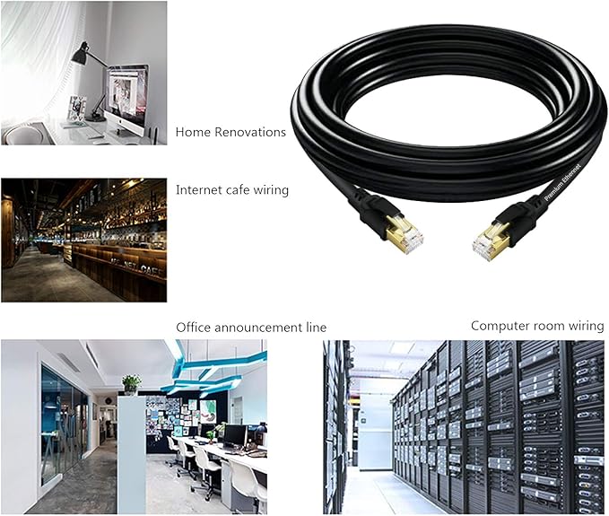 YixGH Cat8 Ethernet Cable, Internet Network Cord, 40Gbps 2000Mhz LAN Wires, High Speed SSTP LAN Cables with Gold Plated RJ45 Connector for Router, Modem, Gaming, Xbox (300ft)
