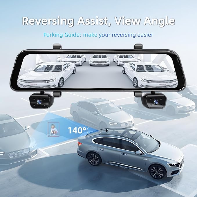 2026 Rearview Mirror Camera,4 Channel Mirror Dash Cam Front and Rear,Rear View Mirror Backup Camera for Cars & Trucks,12" Touch Screen,Built-in 5.8GHz WiFi,GPS,IR Night Vision,Free 64GB SD Card