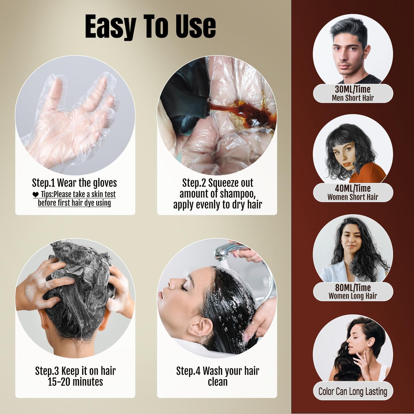 BOJICA 3 in 1 Black Hair Dye Shampoo for Gray Hair | Instant Full Gray Coverage, 3-4 Weeks Lasting, Includes Cape & Gloves(16.9 Fl oz)