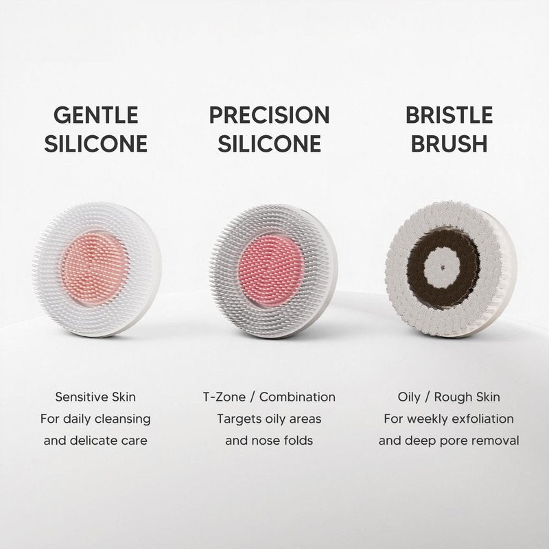 Electric Facial Cleansing Brush, Rechargeable Waterproof Dual Rotating Face Scrubber with 3 Interchangeable Heads, Soft Silicone Face Brush, White