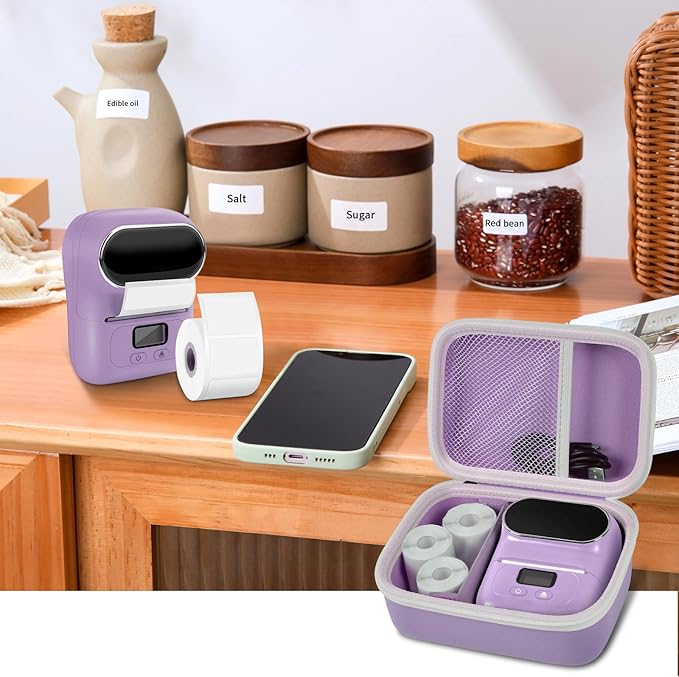 Boobowl Case Compatible with Phomemo M110 Label Maker - Portable Mini Bluetooth Thermal Label Maker Carrying Storage Bag for Printer Labels, USB Cable and Accessories Black (Box Only)-Purple