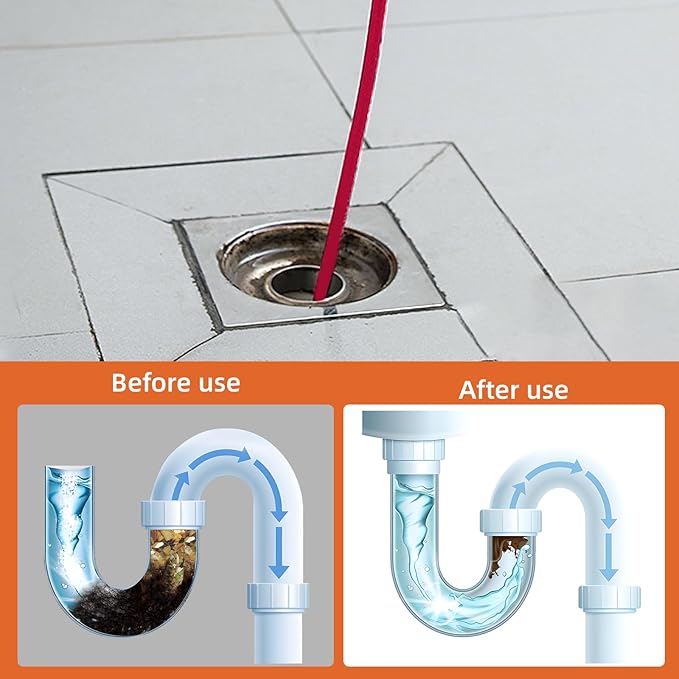 Sewer Jetter Kit for Pressure Washer, 100FT Drain Cleaner Hose 5800PSI with 1/4 Inch NPT Corner, Rotating Nozzle and 4 Different Button Nose Sewer Jet Nozzles, Waterproof Tape and 2 Spanners(Red)