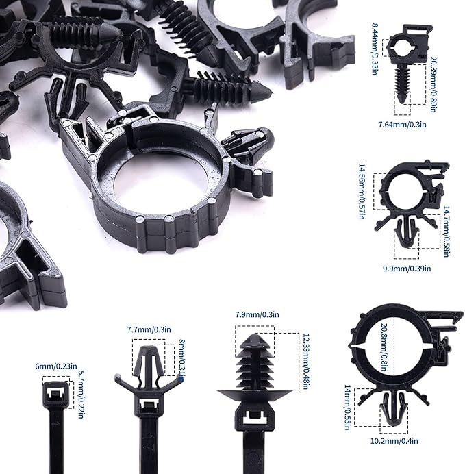 CIOM 150pcs Push Mount Cable Zip Tie with Car Wire Loom Routing Clips for Cars Boat Trailer UTV Jeep Wrangler Engine Bay Self Locking Straps,Universal.