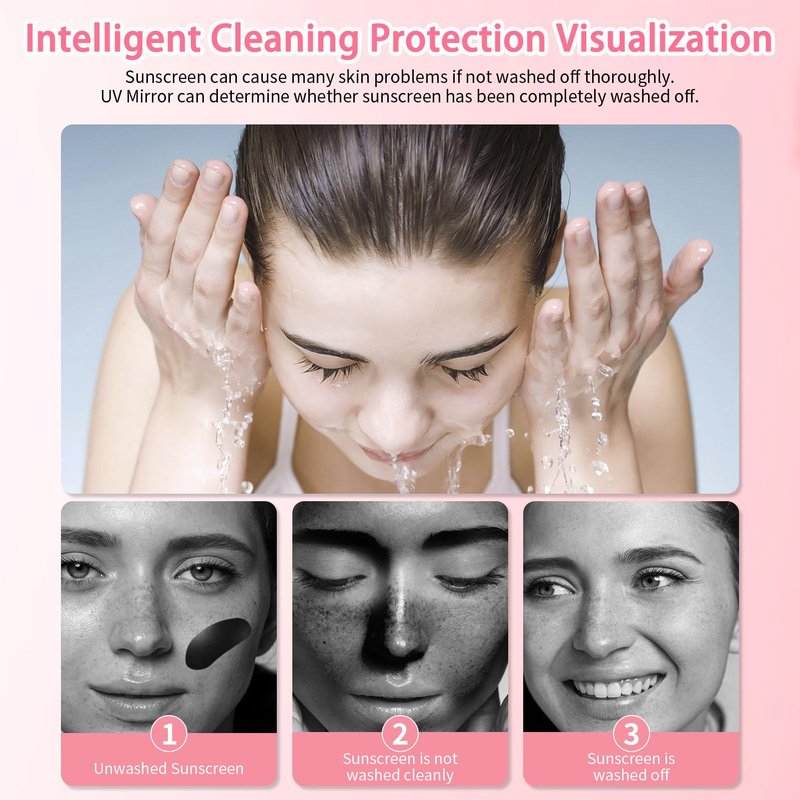 DESCHEN UV Camera Mirror for Sunscreen Test, 2X Makeup Mirror with Lights and Magnification, Rechargeable 3.8 Inch Portable Pocket Mirror for Skin Protection