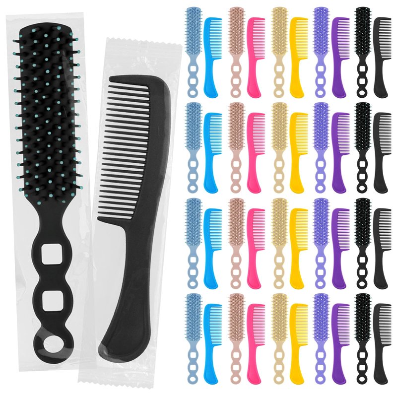 Gisdo 100 Pcs Hair Brush and Comb Set in Bulk for Homeless Individually Wrapped, Bulk Comb Brush Hairbrush for Women Kids Hotel Homeless Charity (Bright Color)