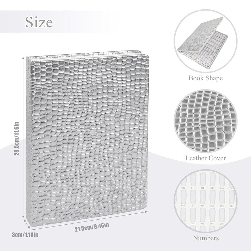 Nail Display Chart - 216 Colors Gel Polish Organizer with 240 False Nail Tips | Silver, 2 Pack