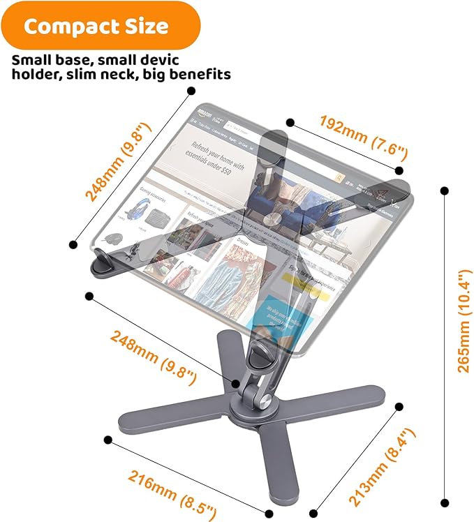 Moallia N86 360 Rotating Laptop Stand, Adjustable Height & Angle, Ergonomic Metal Riser for Desk Collaborative Work, Fully Foldable for Easy Storage, Fits All MacBook & Laptops up to 16 inches, Grey