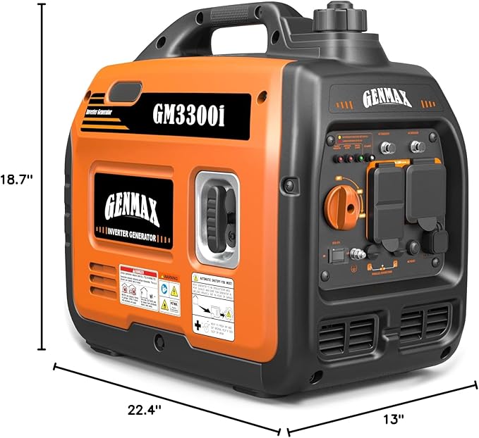 GENMAX Portable Generator,3300W Ultra-Quiet Gas Engine, EPA Compliant, Eco-Mode Feature, Ultra Lightweight for Backup Home Use & Camping (GM3300i)