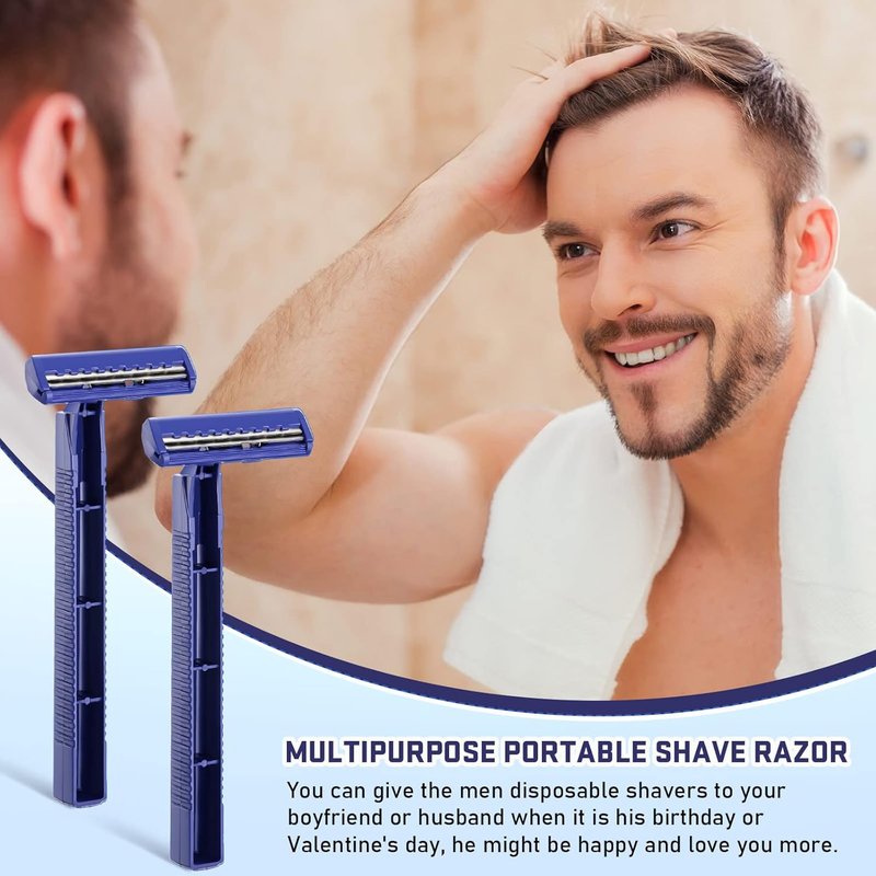 Twin Blade Razors for Men - Stainless Steel Disposable Shavers | Bulk Pack of 150 for Travel & Bathing