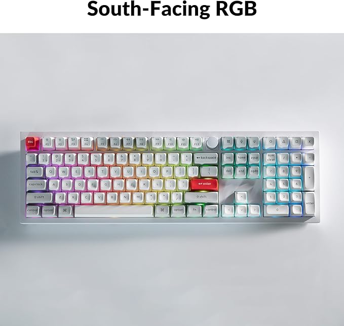 Keychron Q6 Pro Full Aluminum RGB Wireless/Wired Custom Mechanical Keyboard, Full-Size QMK/VIA Programmable Knob KSA Double-Shot PBT Keycaps Hot-Swappable Red Switch, Mac Windows Linux-White