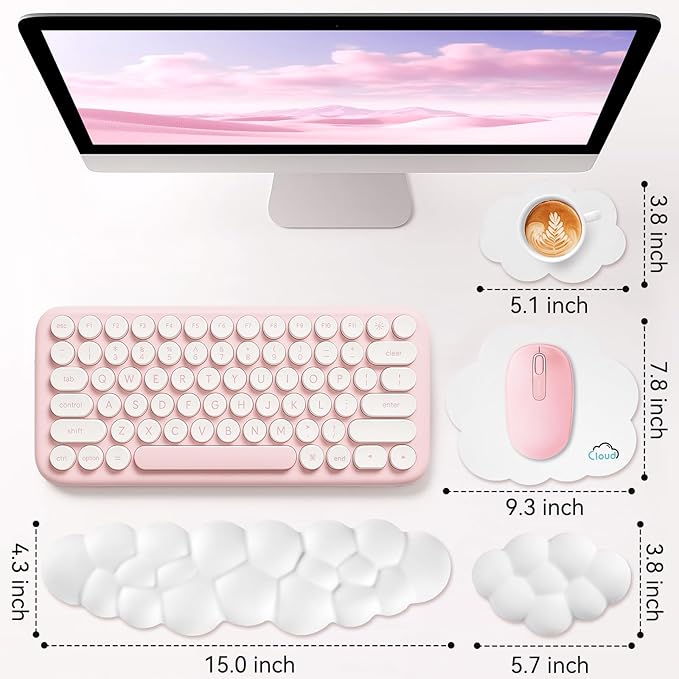 Sushret Cloud Wrist Rest for Computer Keyboard, 4-in-1 Memory Foam Leather Cloud Keyboard Wrist Rest and Mouse Pad Set with Ergonomic Support for Arm and Palm Cushion, Gaming/Work Setup, White