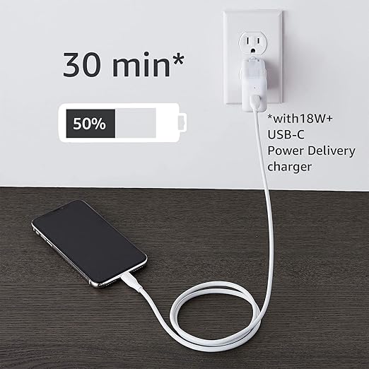 Amazon Basics USB-2.0 Type C to Lightning Cable, MFi Certified, 3 Feet, White