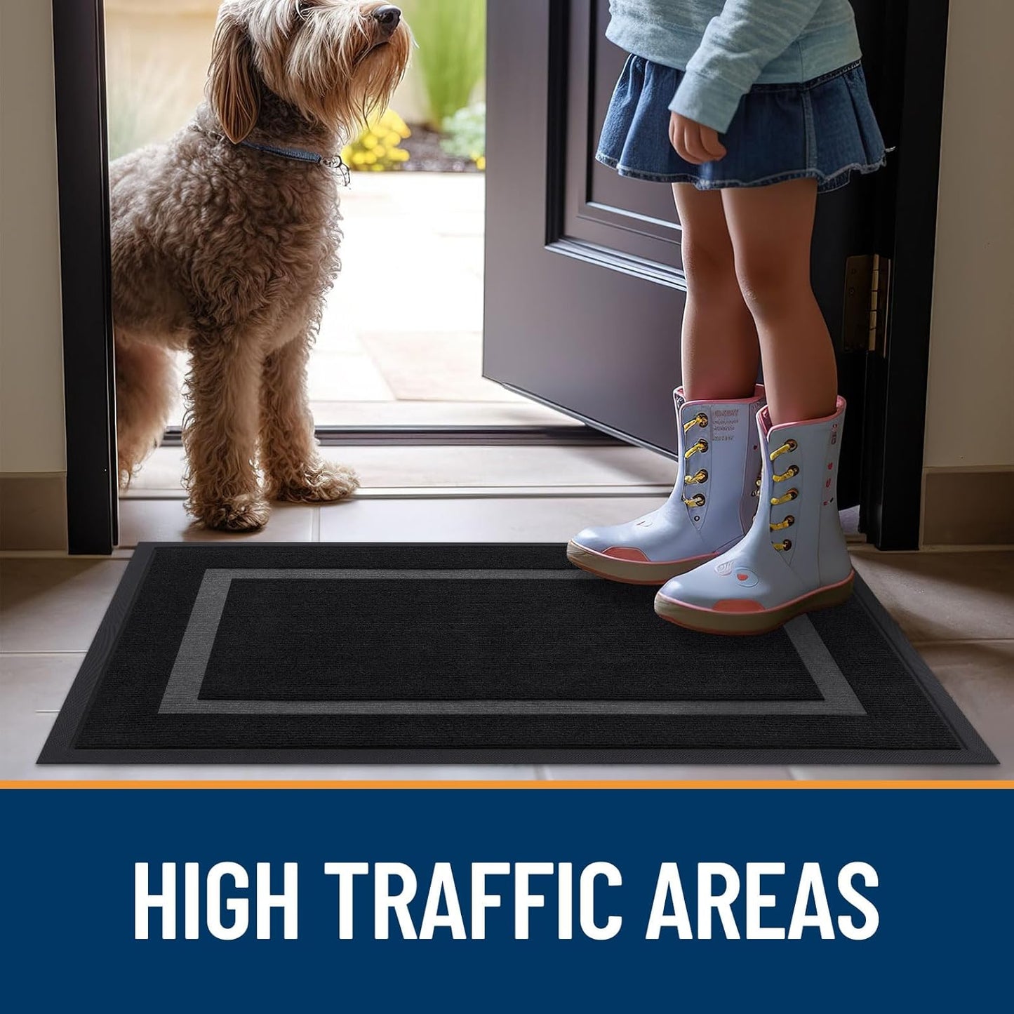 OLANLY Waterproof Front Door Mat - All-Season, Fade Resistant, Easy Clean | 47x30 Inches, Black