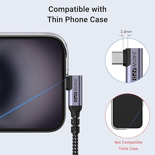 SUMPK USB4 Cable 3.3FT 2 Packs, 240W USB C to USB C Cable Right Angle, 40 Gbps High Speed Data, Single 8K/Dual 4k Display Compatible for Thunderbolt 4, Thunderbolt 3, Monitor, iPhone 15/16 Pro Max