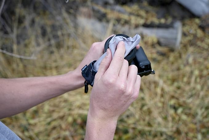 SPUDZ Ultra Microfiber Lens Cleaner with Closeable Bottom – Clip-On Pouch, Washable – for Binoculars, Scopes, Glasses, Screens | Ultra Carbon Fiber, 6 x 6 Inch