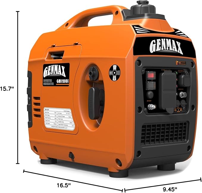 GENMAX Portable Generator,1200W Ultra-Quiet Gas Engine, EPA Compliant, Eco-Mode Feature, Ultra Lightweight for Backup Home Use & Camping (GM1200i)