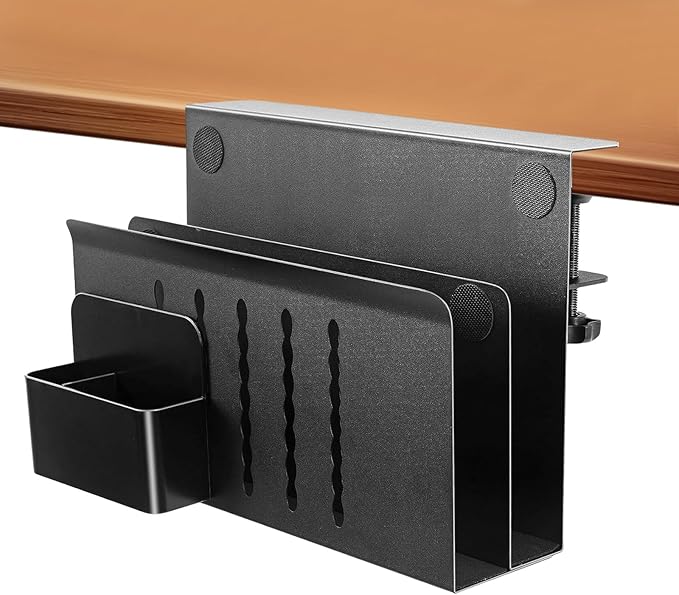 osseph 2 Tier Desk Side Storage Organizer, Under Desk Laptop Holder, No Drill Hanging Desks Caddy for Office & Home, Clamp On Desk Shelf for Tablet, Files, Accessories, Load 30Lbs