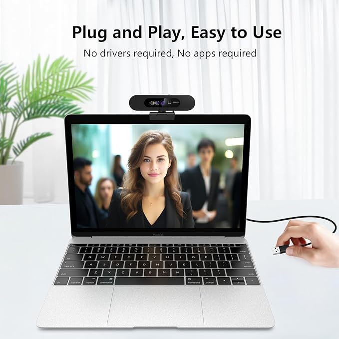 MOERTEK 2K QHD Webcam with Windows Hello Facial Recognition, 4MP Computer Camera with Noise-reducing Mic, Privacy Cover, 92° FOV Laptop Webcam for Video Conferencing, Live Streaming, Online Learning